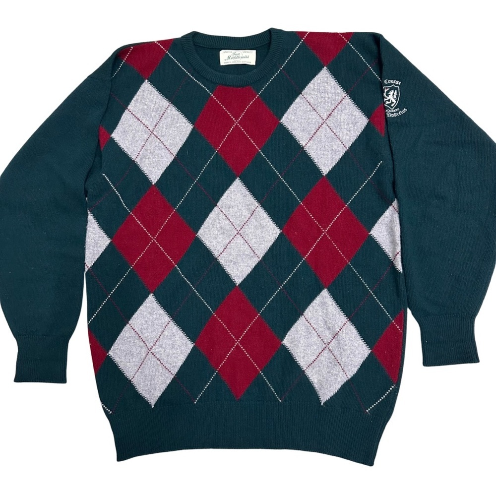 Vtg. Ian Middlemiss Cashmere Argyle Old Course St Andrews Sweater SZ L SCOTLAND